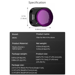 Optical Glass Lens Filter UV/CPL/ND8 PL/16 PL/32 PL/64 PL Drone Camera Lens Filter Adjustable Waterproof for DJI Mini 4 Pro 