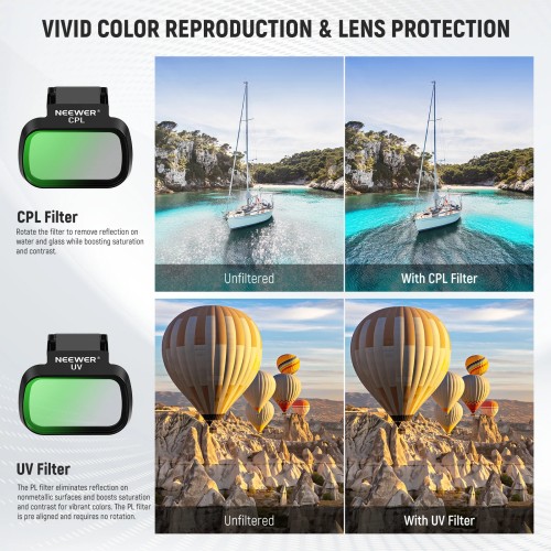NEEWER 6 Pack ND CPL Filters For DJI Mini 4K/2/Mavic/SE/2 SE, Drone Lens Accessories, Snap On Circular Polarizing Neutral 