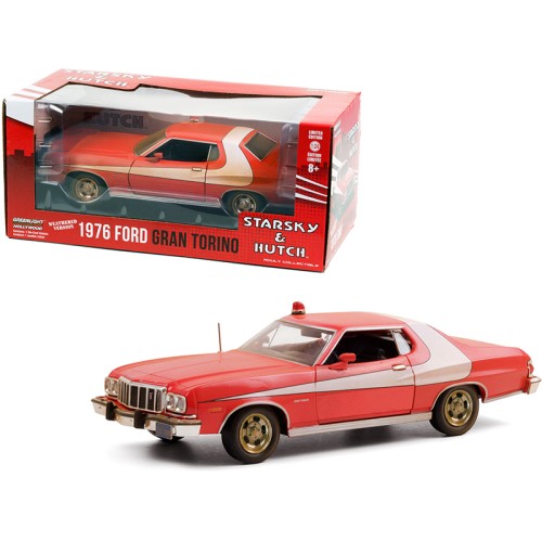 1976 Ford Gran Torino Red with White Stripe (Weathered Version) 'Starsky and Hutch' (1975-1979) TV Series 1/24 Diecast Model Car by Greenlight