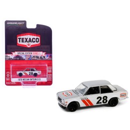 1970 Nissan Datsun 510 #28 'Texaco' Silver Metallic and White with Red Stripes 'Texaco Special Edition' Series 1 1/64 Diecast Model Car by Greenlight