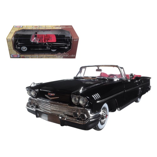 1958 Chevrolet Impala Convertible Black with Red Interior 'Timeless Classics' 1/18  Diecast Model Car by Motormax