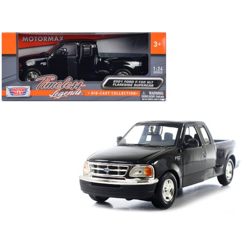 2001 Ford F-150 XLT Flareside Supercab Pickup Truck Black 1/24 Diecast Car Model by Motormax