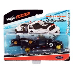 2017 Ford GT #2 Heritage Edition with Flatbed Truck Black 'Elite Transport' Series 1/64 Diecast Model Cars by Maisto