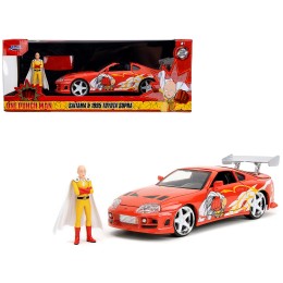 1995 Toyota Supra Red with Graphics and Saitama Diecast Figure 'One Punch Man' (2015-2019) TV Series 1/24 Diecast Model by Jada