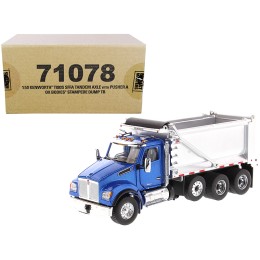 Kenworth T880S SFFA Tandem Axle with Pusher Axle OX Stampede Dump Truck Blue and Chrome 'Transport Series' 1/50 Diecast Model by Diecast Masters