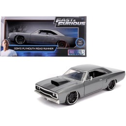 Dom's Plymouth Road Runner Gray Metallic with Black Hood Stripe 'Fast & Furious' Movie 1/24 Diecast Model Car by Jada