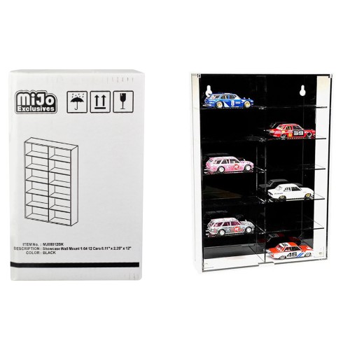 Showcase 12 Car Display Case Wall Mount with Black Back Panel 'Mijo Exclusives' for 1/64 Scale Models