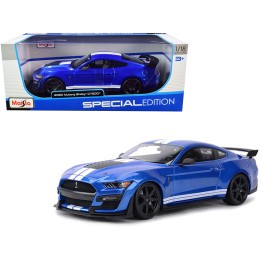 2020 Ford Mustang Shelby GT500 Blue Metallic with White Stripes 'Special Edition' 1/18 Diecast Model Car by Maisto
