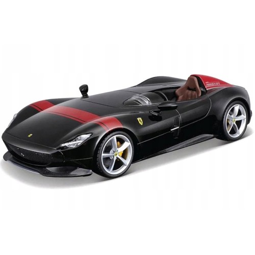 Ferrari Monza SP1 Black Metallic with Red Stripes 'Race & Play' Series 1/24 Diecast Model Car by Bburago