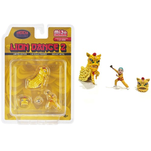 'Lion Dance 2' 4 piece Diecast Figure Set (1 Figures 1 Lion 2 Accessories) Limited Edition to 2400 pieces Worldwide for 1/64 Scale Models by American Diorama