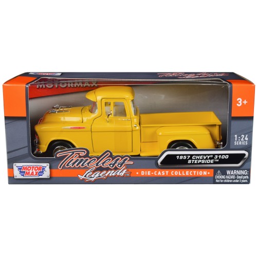 1957 Chevrolet 3100 Stepside Pickup Truck Yellow 'Timeless Legends' Series 1/24 Diecast Model Car by Motormax