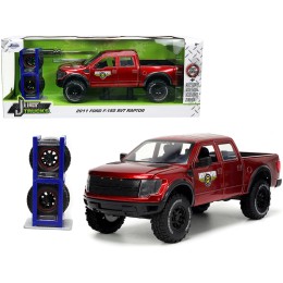 2011 Ford F-150 SVT Raptor Pickup Truck Candy Red Metallic 'Mickey Thompson Tires & Wheels' with Extra Wheels 'Just Trucks' Series 1/24 Diecast Model Car by Jada