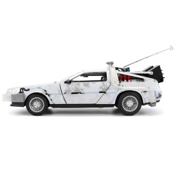 DMC DeLorean Time Machine Brushed Metal (Frost Version) with Lights 'Back to the Future' (1985) Movie 'Hollywood Rides' Series 1/24 Diecast Model Car by Jada