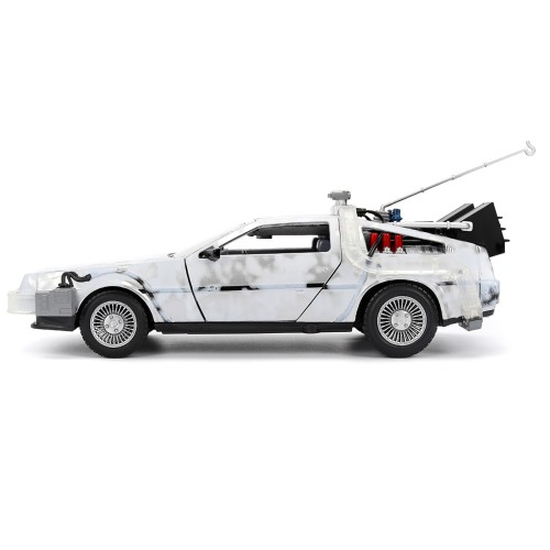 DMC DeLorean Time Machine Brushed Metal (Frost Version) with Lights 'Back to the Future' (1985) Movie 'Hollywood Rides' Series 1/24 Diecast Model Car by Jada