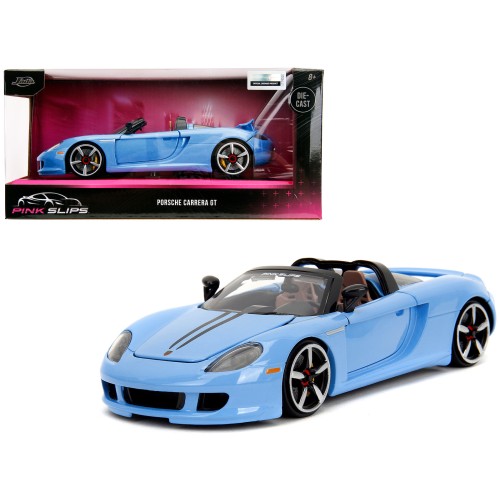 Porsche Carrera GT Convertible Blue with Black Stripes 'Pink Slips' Series 1/24 Diecast Model Car by Jada