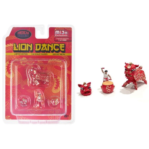 'Lion Dance' 4 piece Diecast Figure Set (1 Figures 1 Lion 2 Accessories) Limited Edition to 2400 pieces Worldwide for 1/64 Scale Models by American Diorama