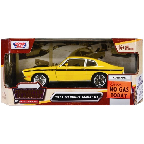 1971 Mercury Comet GT Yellow with Black Stripes 'Forgotten Classics' Series 1/24 Diecast Model Car by Motormax