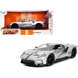 2017 Ford GT #17 Silver Metallic with Black Stripes 'Ford Performance' 'Bigtime Muscle' Series 1/24 Diecast Model Car by Jada