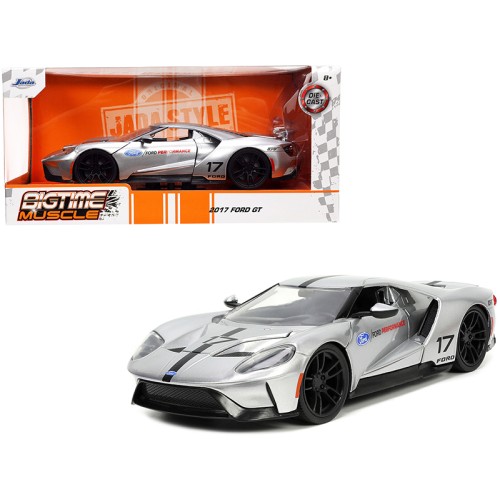 2017 Ford GT #17 Silver Metallic with Black Stripes 'Ford Performance' 'Bigtime Muscle' Series 1/24 Diecast Model Car by Jada