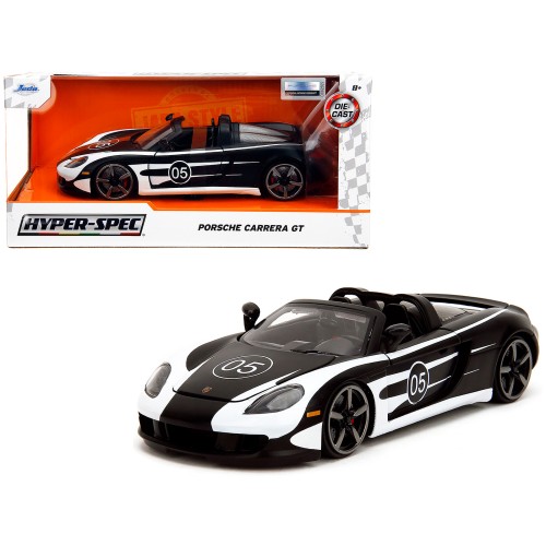 Porsche Carrera GT Convertible #05 Black with White Graphics 'Hyper-Spec' Series 1/24 Diecast Model Car by Jada