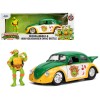 1959 Volkswagen Drag Beetle Green and Yellow and Michelangelo Diecast Figure 'Teenage Mutant Ninja Turtles' 'Hollywood Rides' Series 1/24 Diecast Model Car by Jada