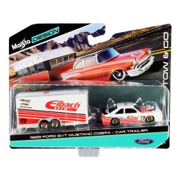 1993 Ford SVT Mustang Cobra #17 with Enclosed Car Trailer 'Eibach' White with Red Stripes 'Tow & Go' Series 1/64 Diecast Model Cars by Maisto