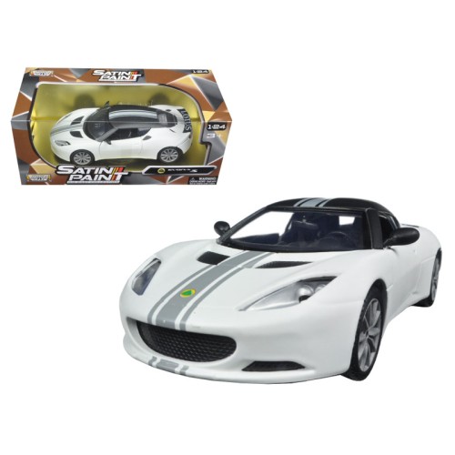 Lotus Evora S Matt White with Black Top and Gray Stripes 'Satin Paint' Series 1/24 Diecast Model Car by Motormax