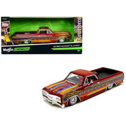 1965 Chevrolet El Camino Lowrider Candy Red Metallic with Graphics 'Lowriders' Series 1/25 Diecast Model Car by Maisto