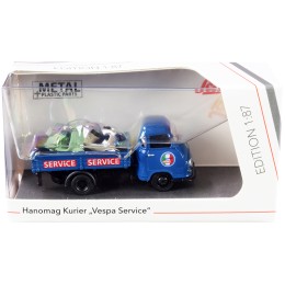 Hanomag Kurier Transporter 'Vespa Service' Blue with 2 Vespas (Green and Cream) 1/87 (HO) Diecast Models by Schuco