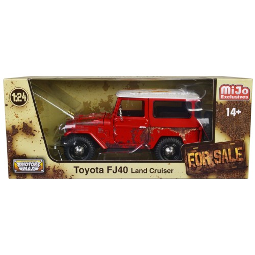 Toyota FJ40 Land Cruiser Red with White Top (Rusted Version) 'For Sale' Series 1/24 Diecast Model Car by Motormax