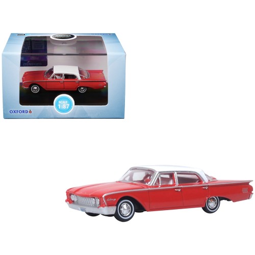 1960 Ford Fairlane Sedan 500 Monte Carlo Red with Corinthian White Top and Interior 1/87 (HO) Scale Diecast Model Car by Oxford Diecast