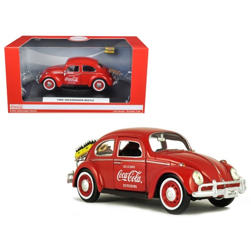1966 Volkswagen Beetle with Rear Luggage Rack Red with Two Bottle Cases 'Coca-Cola' 1/24 Diecast Model Car by Motorcity Classics