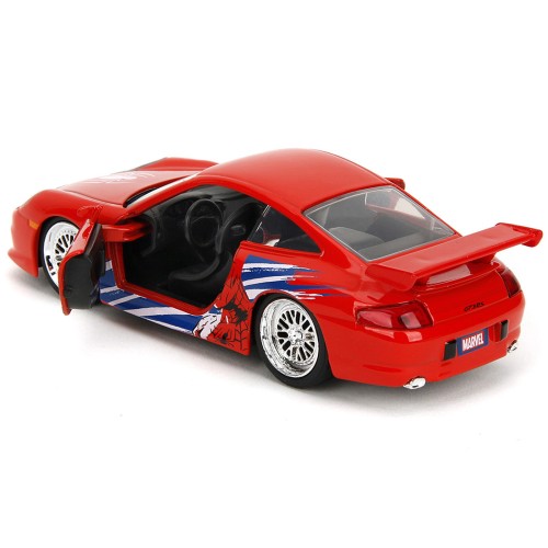 Porsche 911 GT3 RS (996) Red with Graphics 'Marvel's Spider-Man' 1/32 Diecast Model Car by Jada