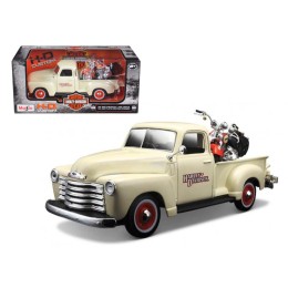 1950 Chevrolet 3100 Pickup Truck Cream 1/25 and 2001 FLSTS Heritage Springer Motorcycle Orange 1/24 'Harley-Davidson Custom' Series Diecast Models by Maisto
