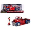 1952 Chevrolet COE Pickup Truck Candy Red and Blue with Wonder Woman Diecast Figure 'DC Comics Bombshells' Series 'Hollywood Rides' 1/24 Diecast Model Car by Jada