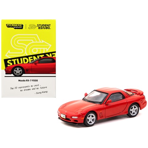 Mazda RX-7 FD3S RHD (Right Hand Drive) Red 'Student Driver' 'J Collection' Series 1/64 Diecast Model by Tarmac Works