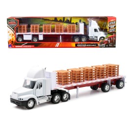 Freightliner Century Class S/T Flatbed Truck White with Pallet Accessories 'Long Haul Trucker' Series 1/32 Diecast Model by New Ray