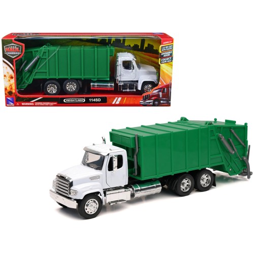 Freightliner 114SD Garbage Truck White and Green 'Long Haul Trucker' Series 1/32 Diecast Model by New Ray