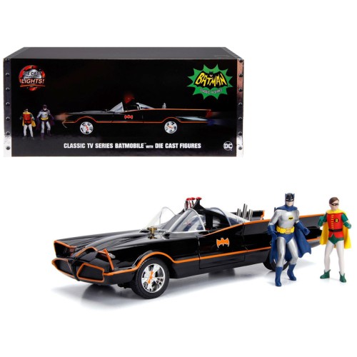 Classic TV Series Batmobile with Working Lights, and Diecast Batman and Robin Figures '80 Years of Batman' 1/18 Diecast Model Car by Jada