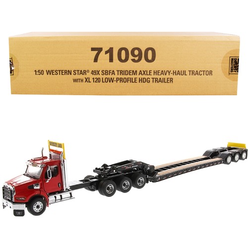 Western Star 49X SBFA Tridem Axle Heavy-Haul Tractor with XL 120 Low-Profile HDG Trailer Red and Black 'Transport Series' 1/50 Diecast Model by Diecast Masters