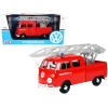 Volkswagen Type 2 (T1) Fire Truck with Aerial Ladder 'Feuerwehr' Red 1/24 Diecast Model Car by Motormax