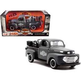 1948 Ford F-1 Pickup Truck and 1942 Harley-Davidson WLA Flathead Motorcycle Matt Dark Gray 'Harley-Davidson Custom' 1/24 Diecast Models by Maisto