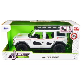 2021 Ford Bronco White with Red Stripes and Roof Rack 'Yokohama Tires' 'Just Trucks' Series 1/24 Diecast Model Car by Jada
