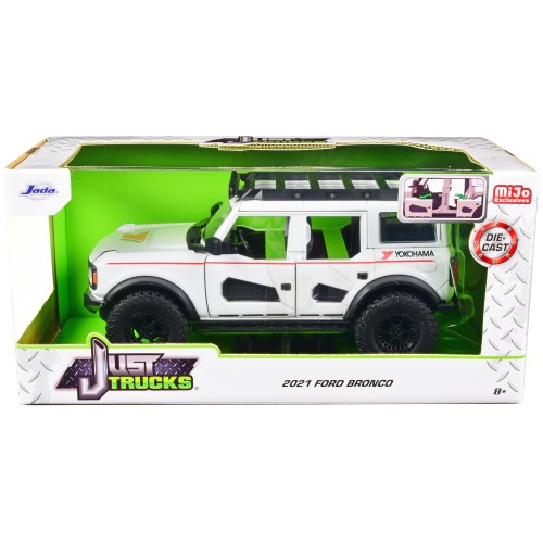 2021 Ford Bronco White with Red Stripes and Roof Rack 'Yokohama Tires' 'Just Trucks' Series 1/24 Diecast Model Car by Jada
