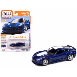 2018 Chevrolet Corvette Grand Sport Admiral Blue with White Stripe 'Sports Cars' Series 1/64 Diecast Model Car by Auto World