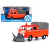 Volkswagen Type 2 (T1) Pickup Truck Orange with Snow Plow and Camper Shell 1/24 Diecast Model Car by Motormax