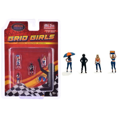 'Grid Girls' 5 piece Diecast Figure Set (4 People Figures 1 Umbrella) Limited Edition to 3600 pieces Worldwide for 1/64 Scale Models by American Diorama