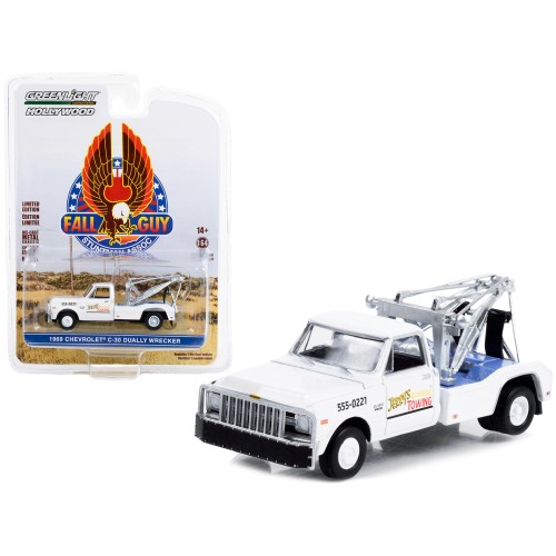 1969 Chevrolet C-30 Dually Wrecker Tow Truck White 'Jerry’s Towing' 'Fall Guy Stuntman Association' Hollywood Special Edition 1/64 Diecast Model Car by Greenlight