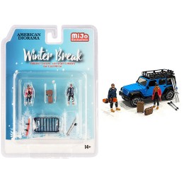 'Winter Break' Diecast Set of 6 pieces (2 Figurines and 4 Accessories) for 1/64 Scale Models by American Diorama