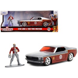 1969 Ford Mustang Silver Metallic and Dark Red and Star Lord Diecast Figure 'Marvel Guardians of the Galaxy' 'Hollywood Rides' Series 1/32 Diecast Model Car by Jada